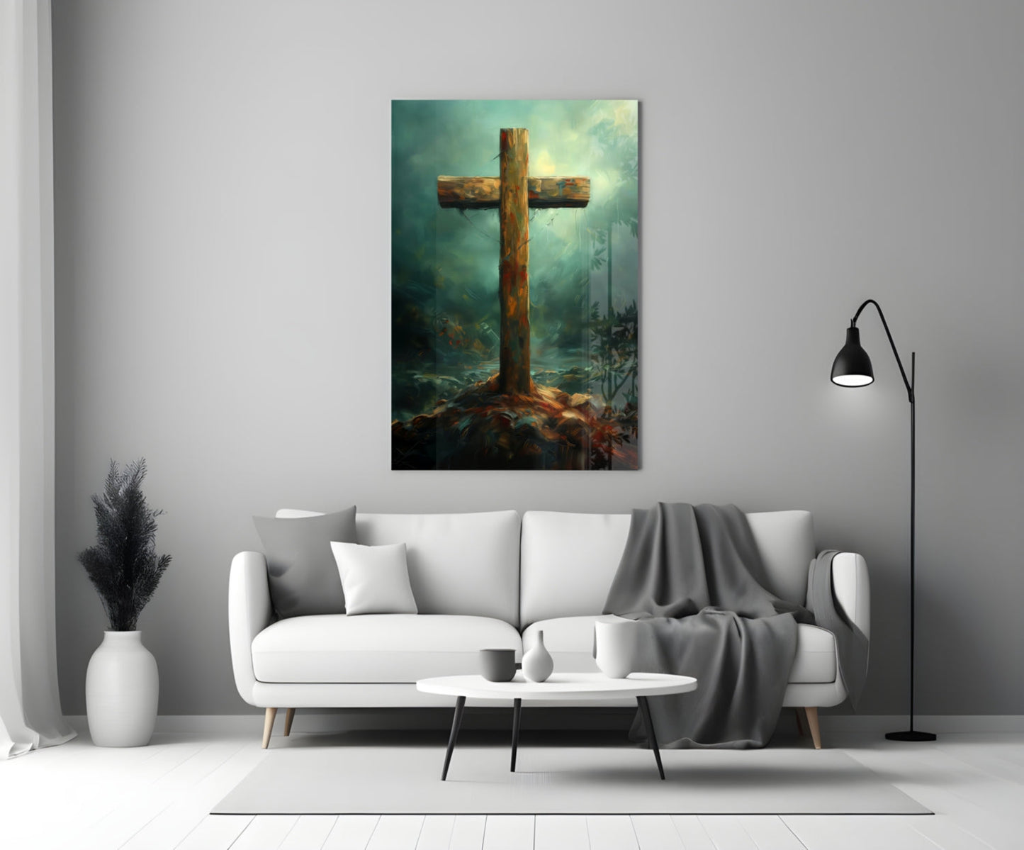 Cross on the Hill Glass Wall Art