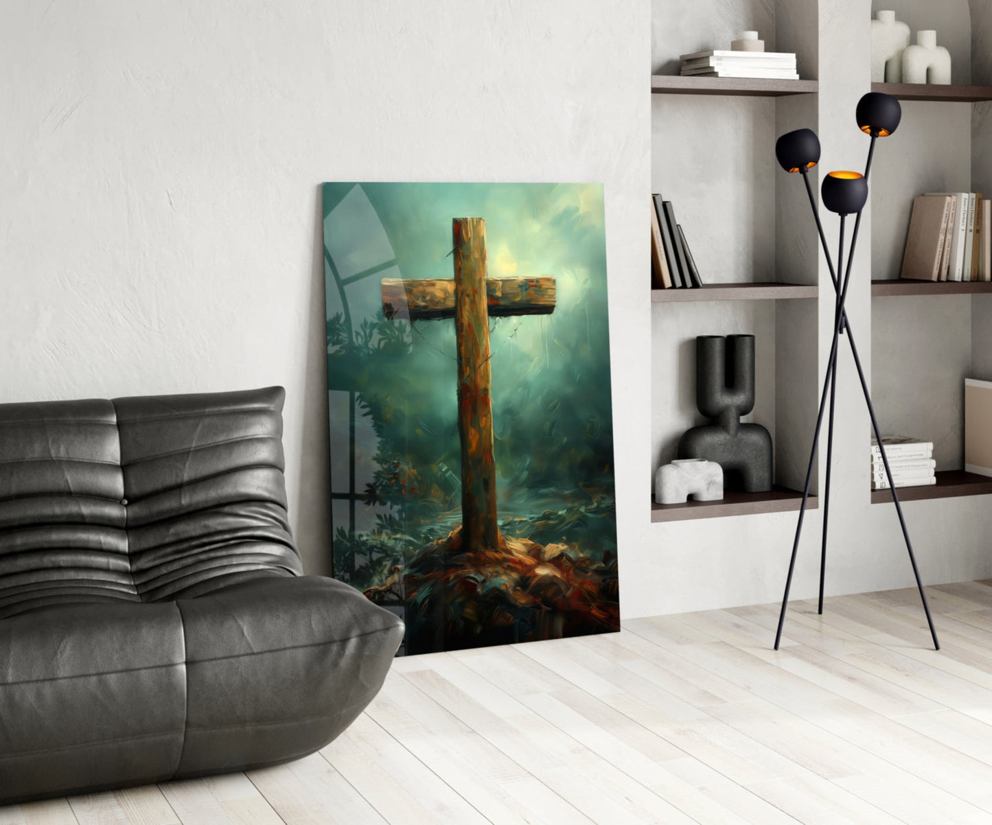Cross on the Hill Glass Wall Art