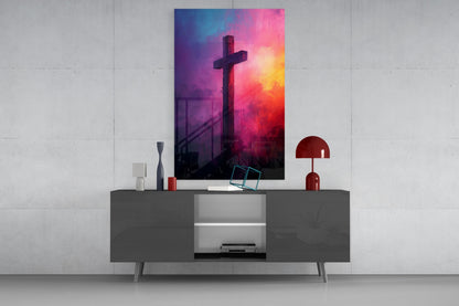 Sunset Cross Glass Wall Art