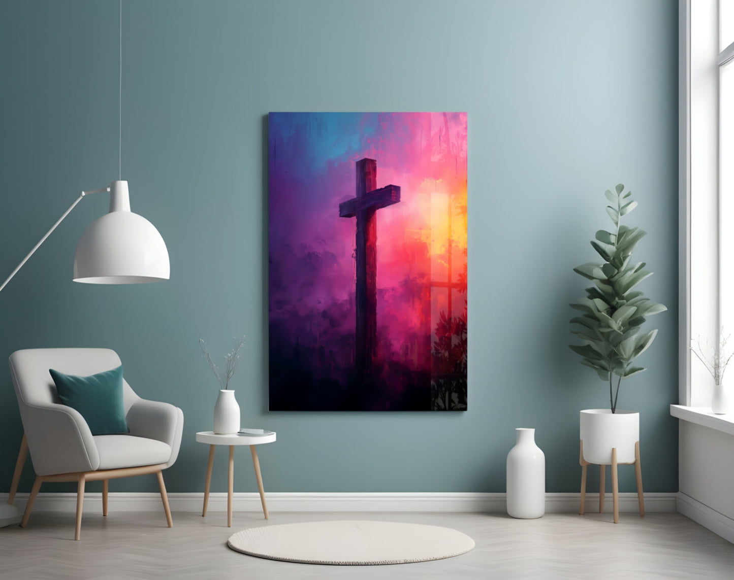 Sunset Cross Glass Wall Art