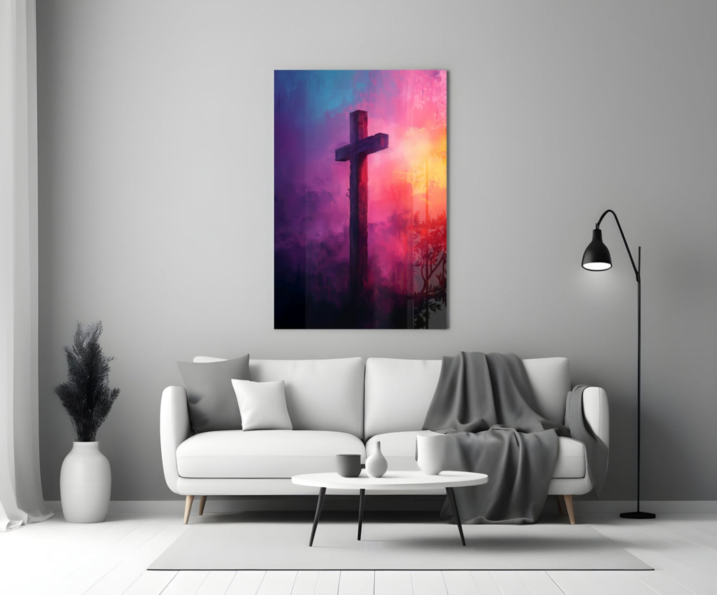 Sunset Cross Glass Wall Art