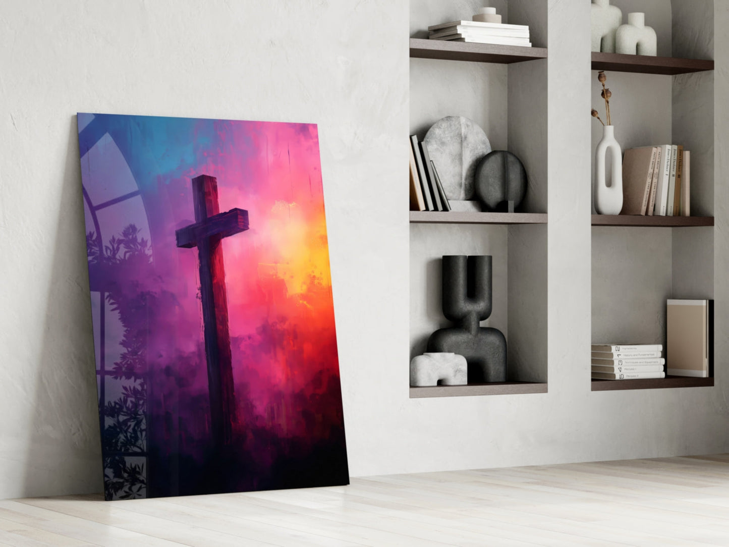 Sunset Cross Glass Wall Art