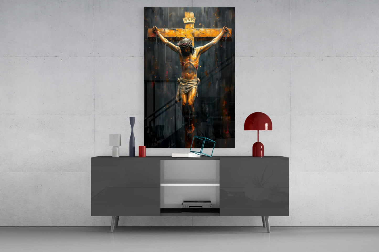 Golden Crucifixion Glass Wall Art