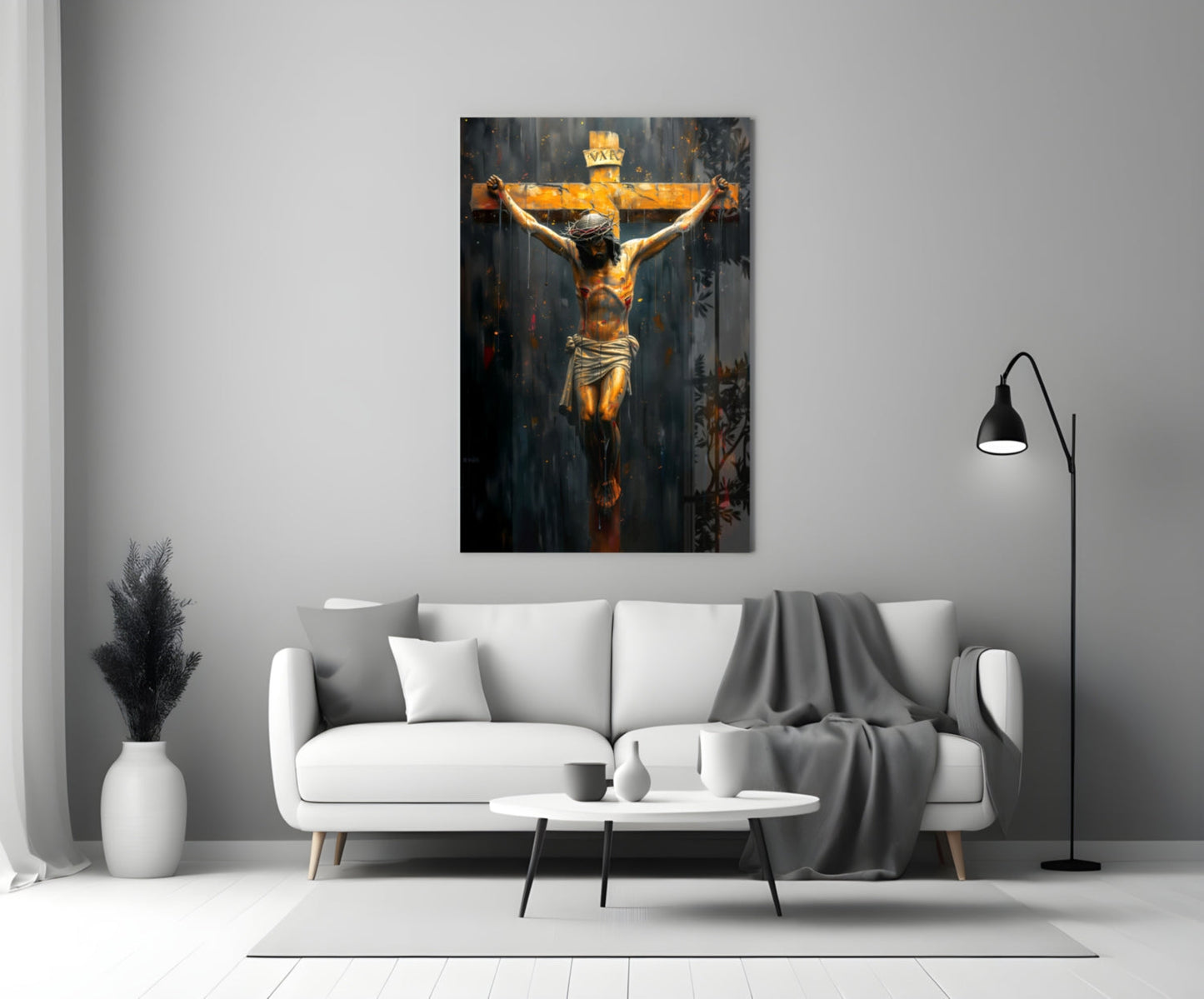 Golden Crucifixion Glass Wall Art