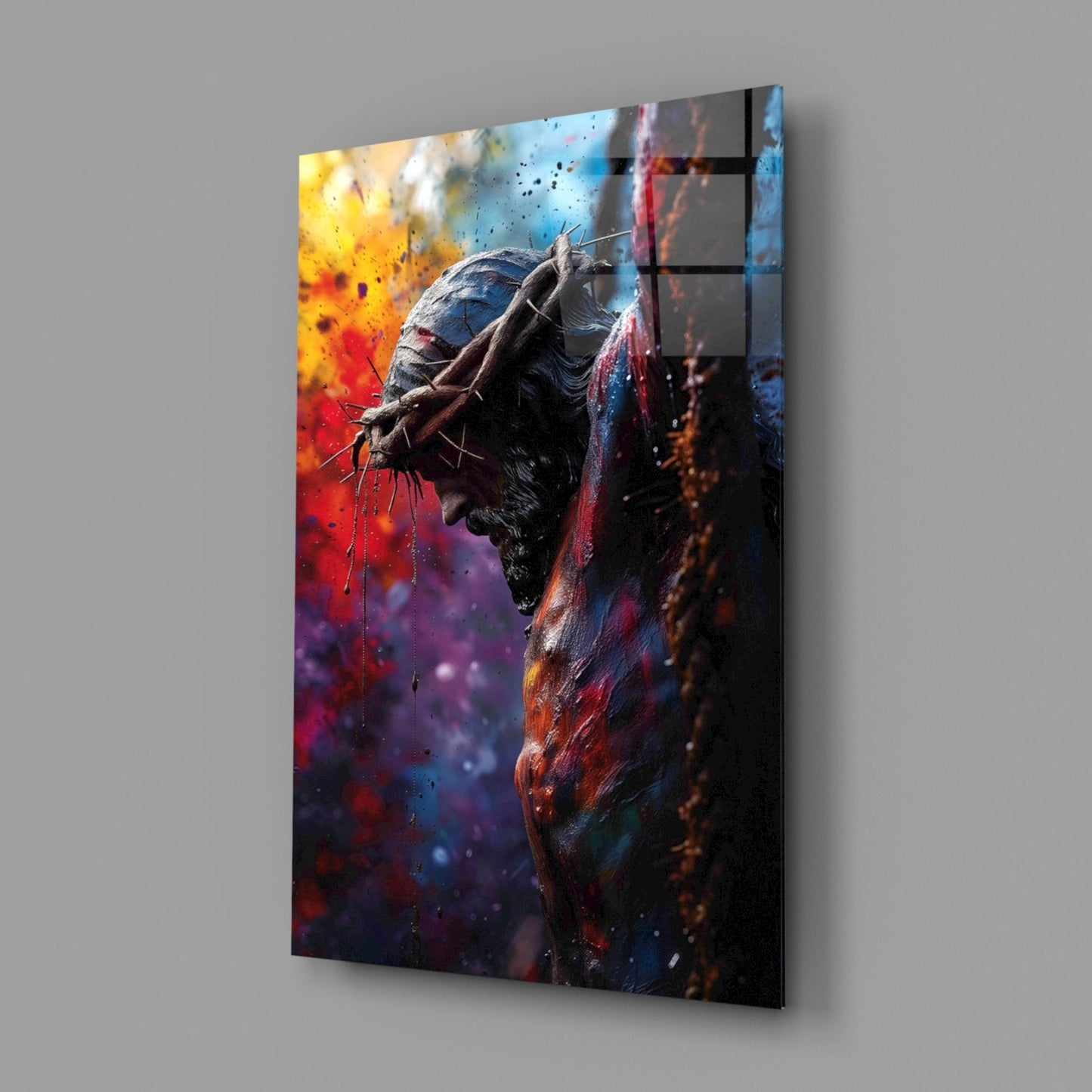 Crown of Thorns Pop Art Cross Glass Wall Art