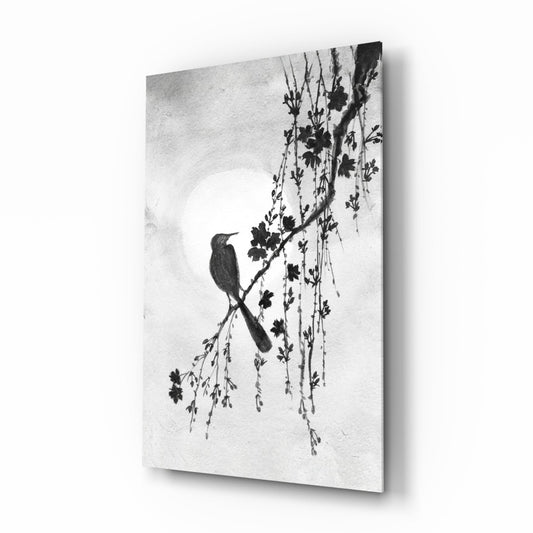 Bird on the Branch Glass Wall Art
