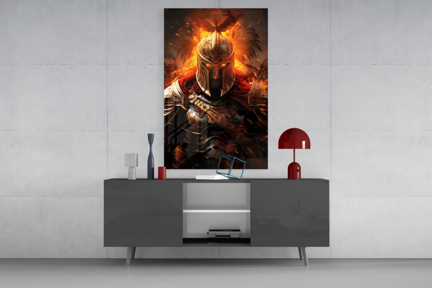Golden Flame Warrior Glass Wall Art