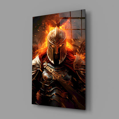 Golden Flame Warrior Glass Wall Art