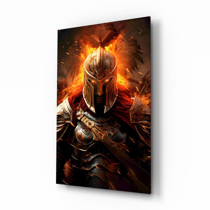Golden Flame Warrior Glass Wall Art
