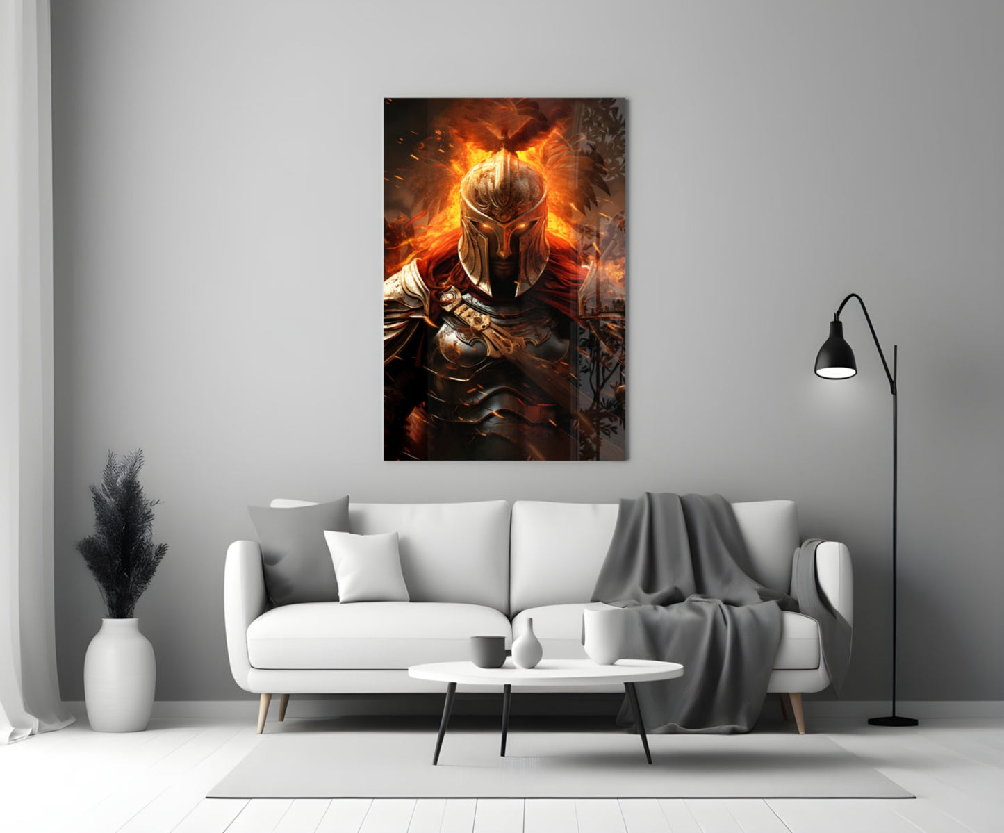 Golden Flame Warrior Glass Wall Art