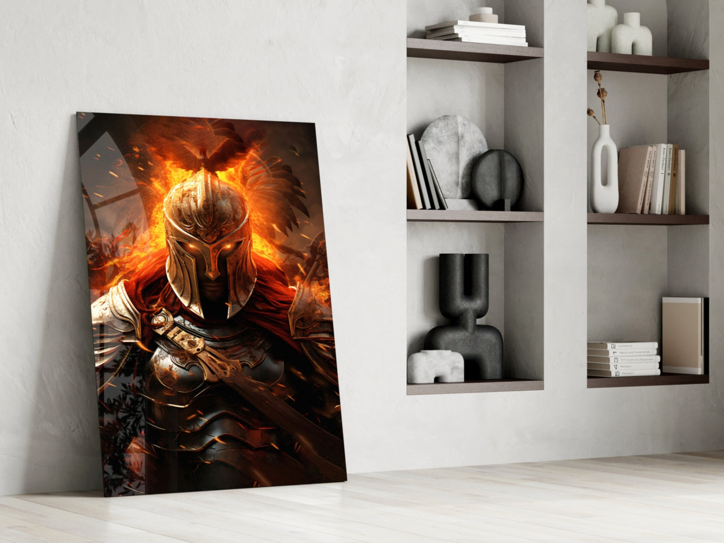 Golden Flame Warrior Glass Wall Art