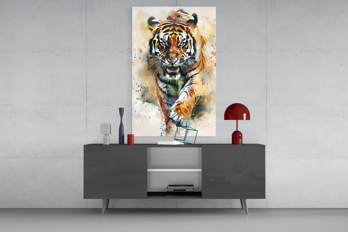 Charging Tiger Glass Wall Art