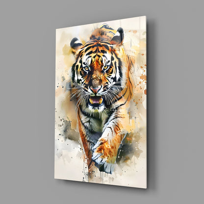 Charging Tiger Glass Wall Art