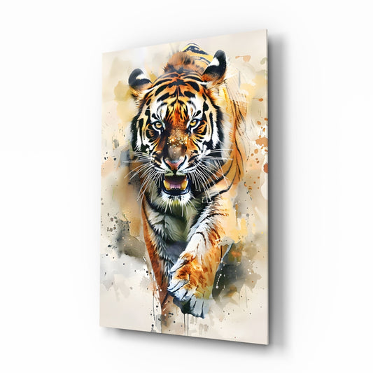 Charging Tiger Glass Wall Art