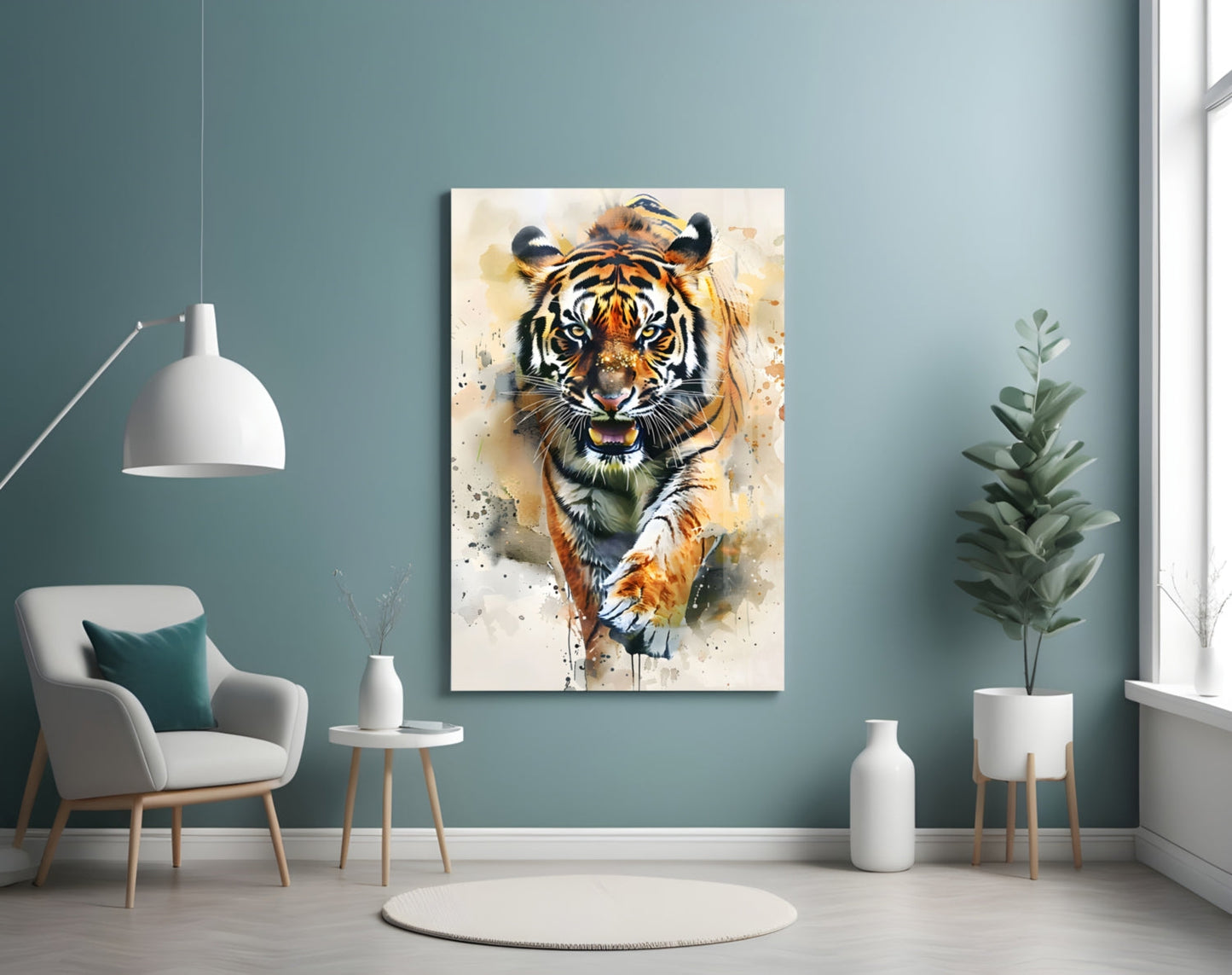 Charging Tiger Glass Wall Art