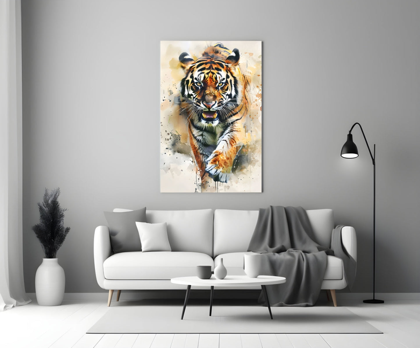 Charging Tiger Glass Wall Art