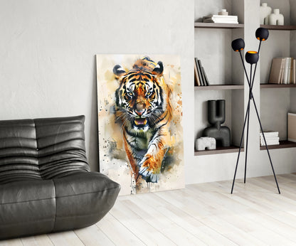 Charging Tiger Glass Wall Art