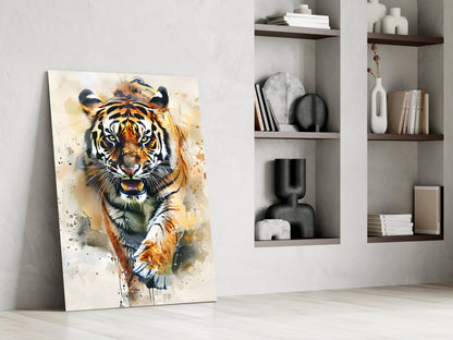 Charging Tiger Glass Wall Art
