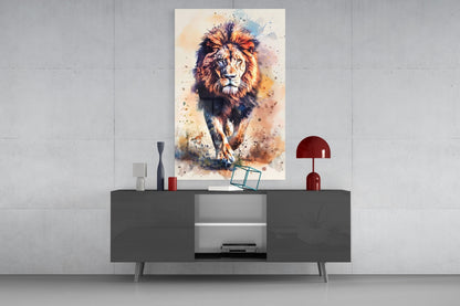 Charging Lion Glass Wall Art