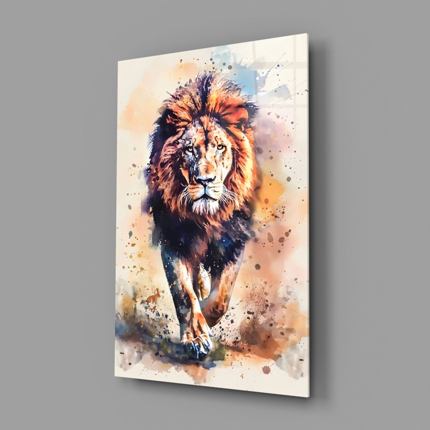 Charging Lion Glass Wall Art
