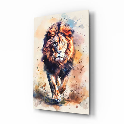 Charging Lion Glass Wall Art