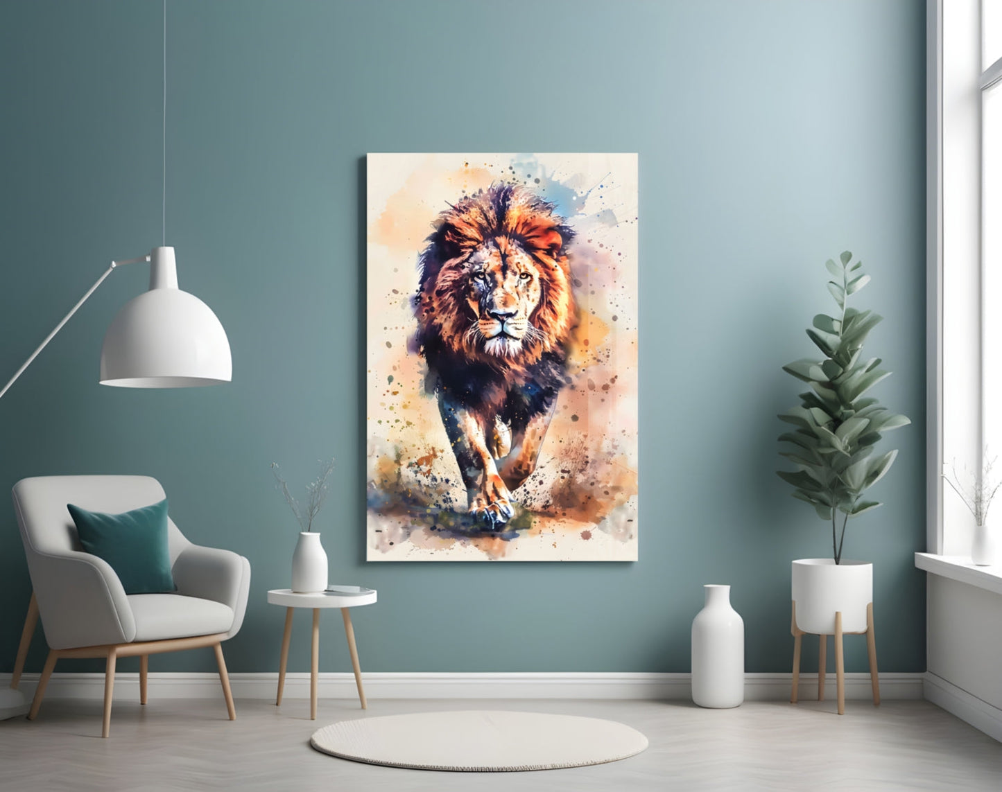 Charging Lion Glass Wall Art