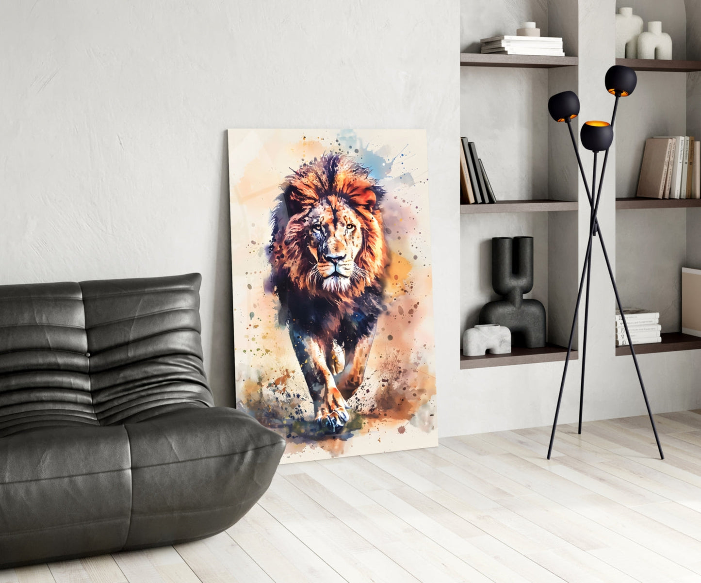Charging Lion Glass Wall Art