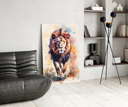 Charging Lion Glass Wall Art