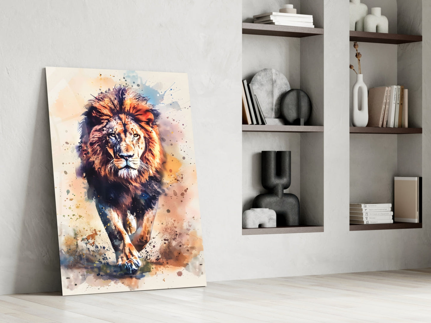 Charging Lion Glass Wall Art
