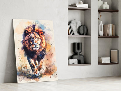 Charging Lion Glass Wall Art