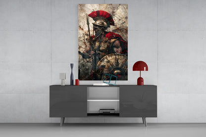 Charging Gladiator Glass Wall Art