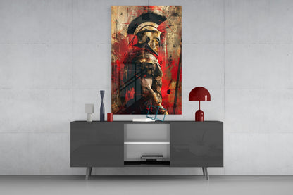 Scarlet Gold Gladiator Glass Wall Art