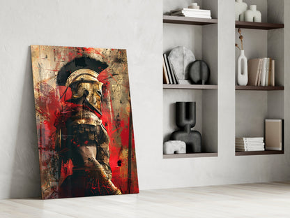 Scarlet Gold Gladiator Glass Wall Art