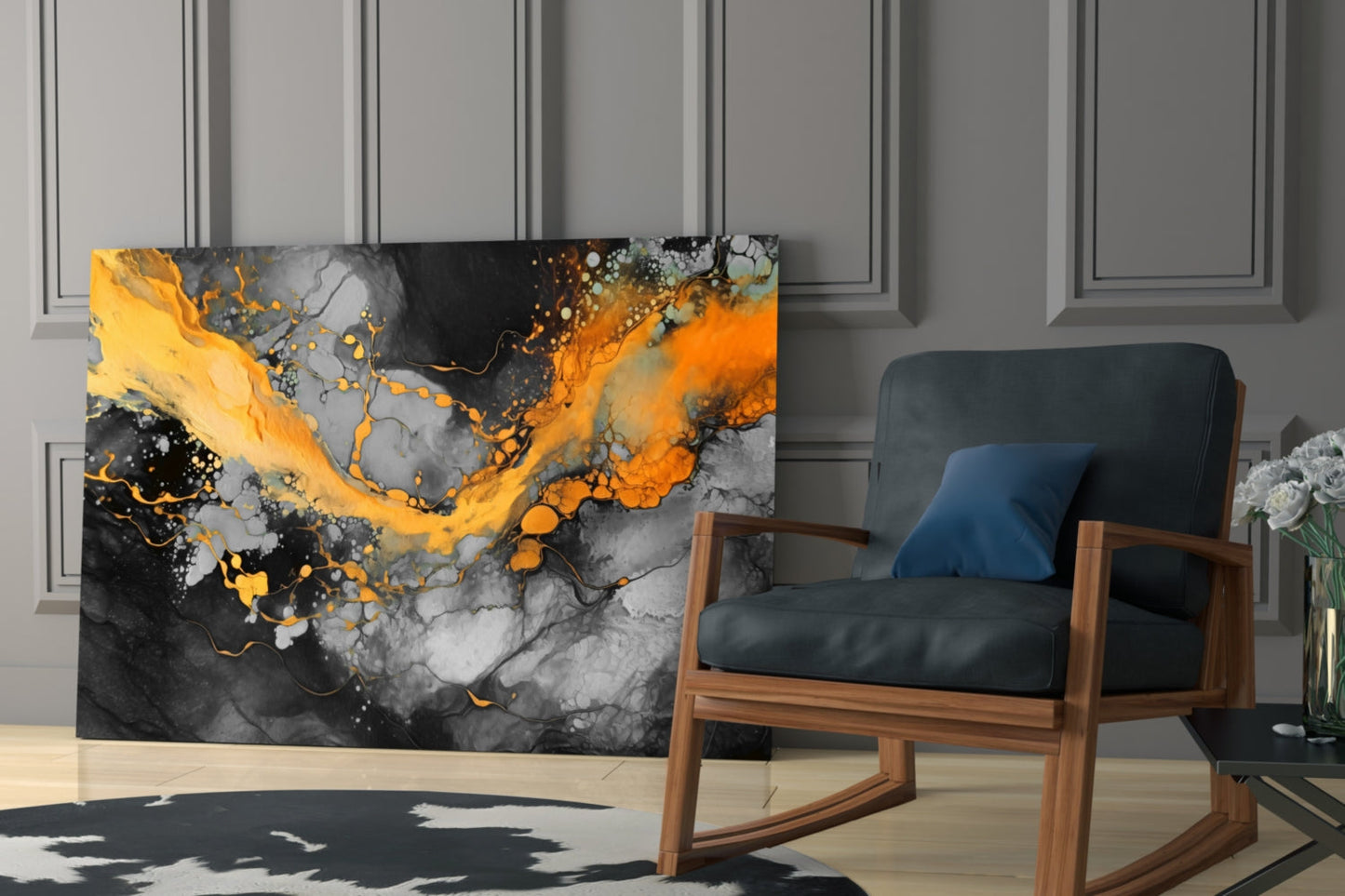 Tangerine Gold Marble Glass Wall Art