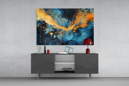 Cobalt Gold Marble Glass Wall Art