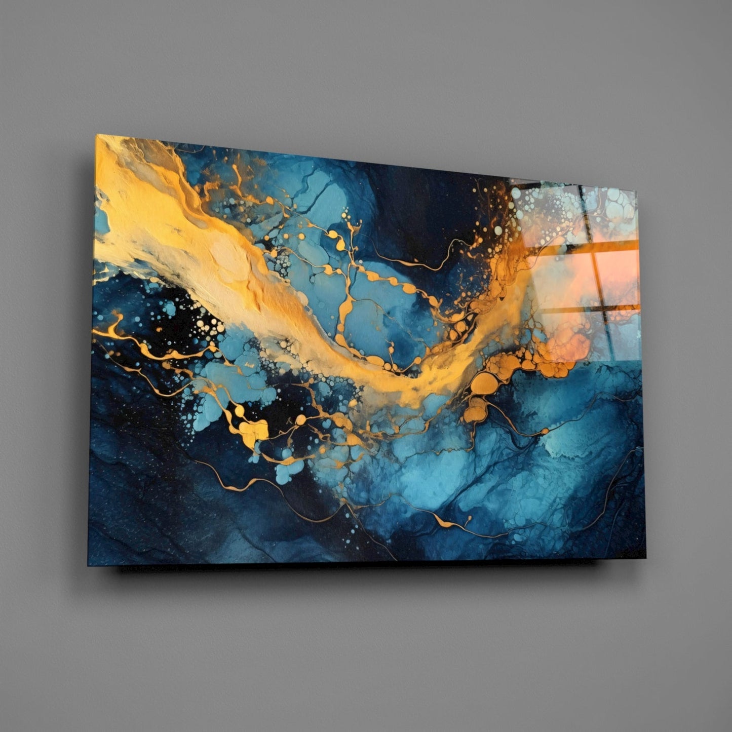 Cobalt Gold Marble Glass Wall Art