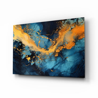 Cobalt Gold Marble Glass Wall Art