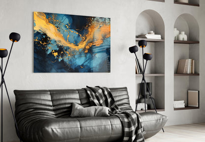 Cobalt Gold Marble Glass Wall Art