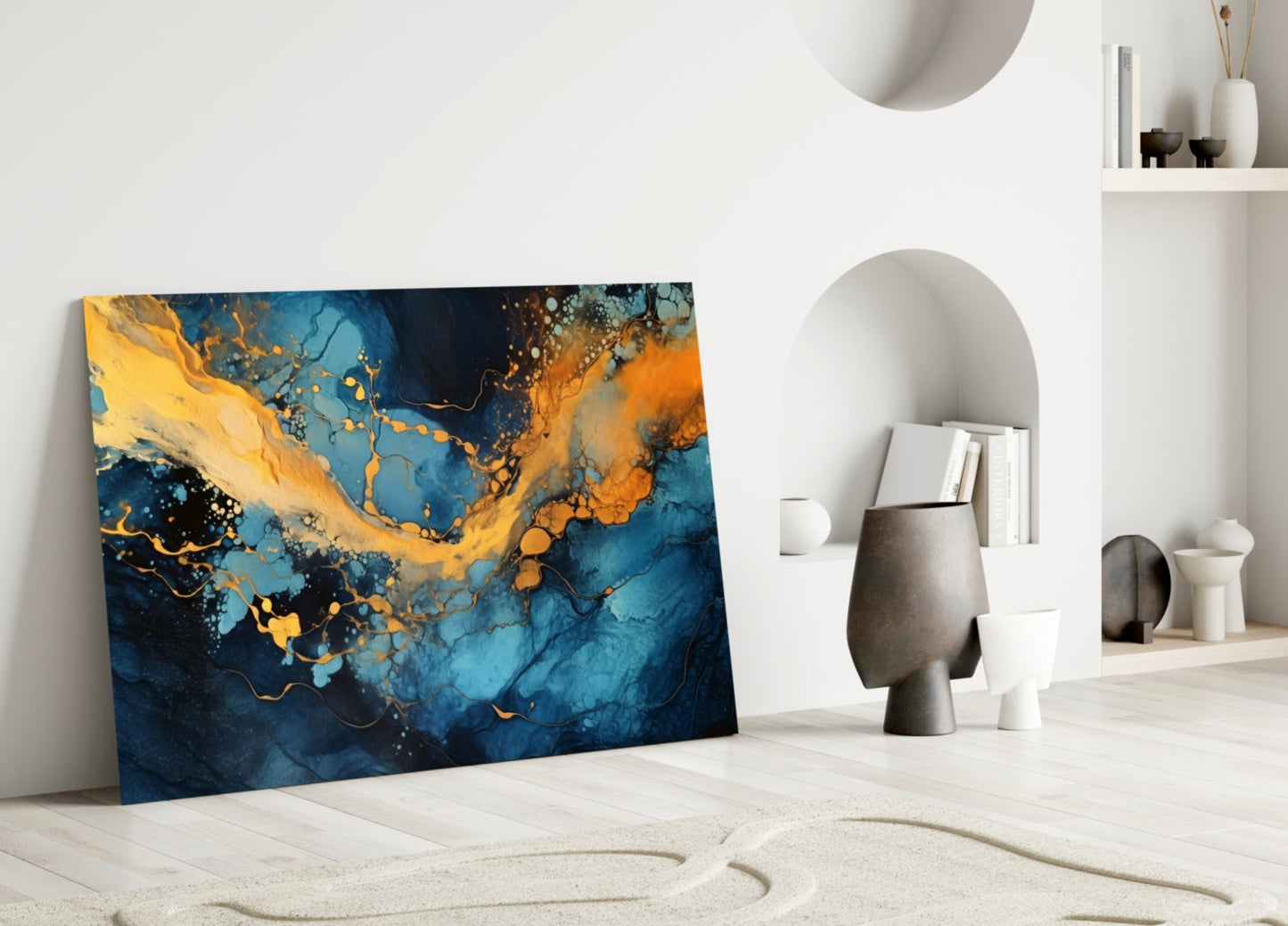 Cobalt Gold Marble Glass Wall Art