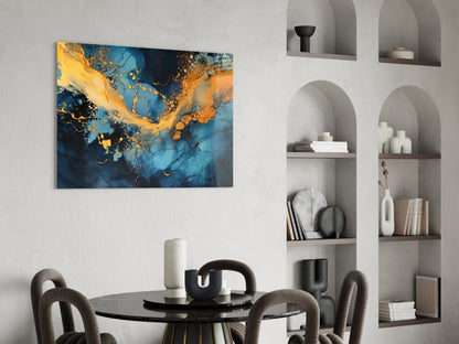 Cobalt Gold Marble Glass Wall Art