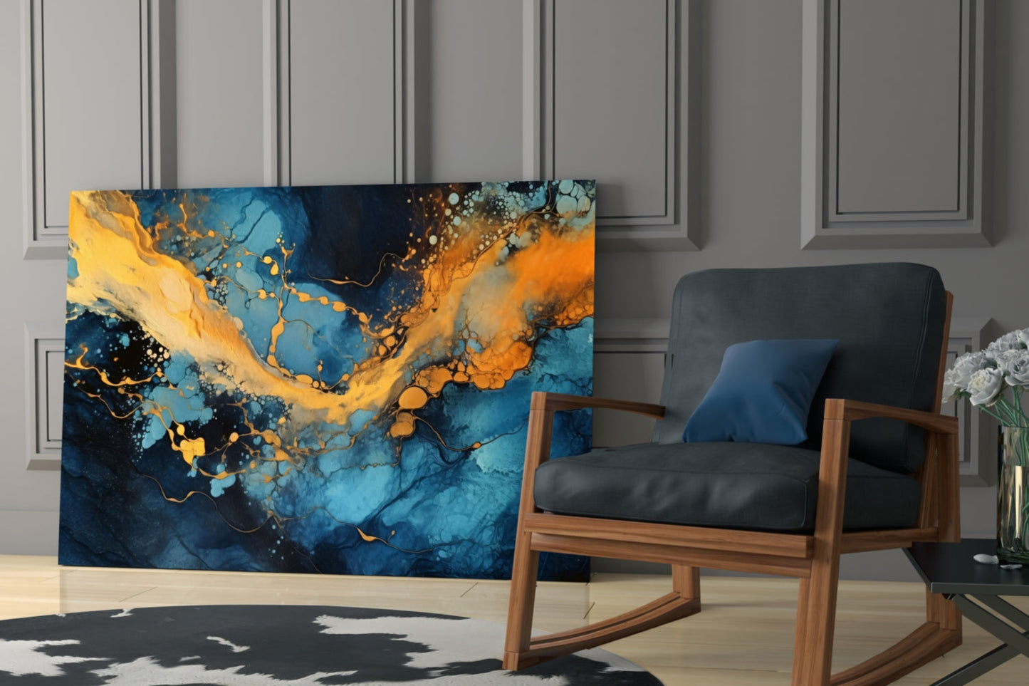 Cobalt Gold Marble Glass Wall Art