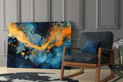 Cobalt Gold Marble Glass Wall Art