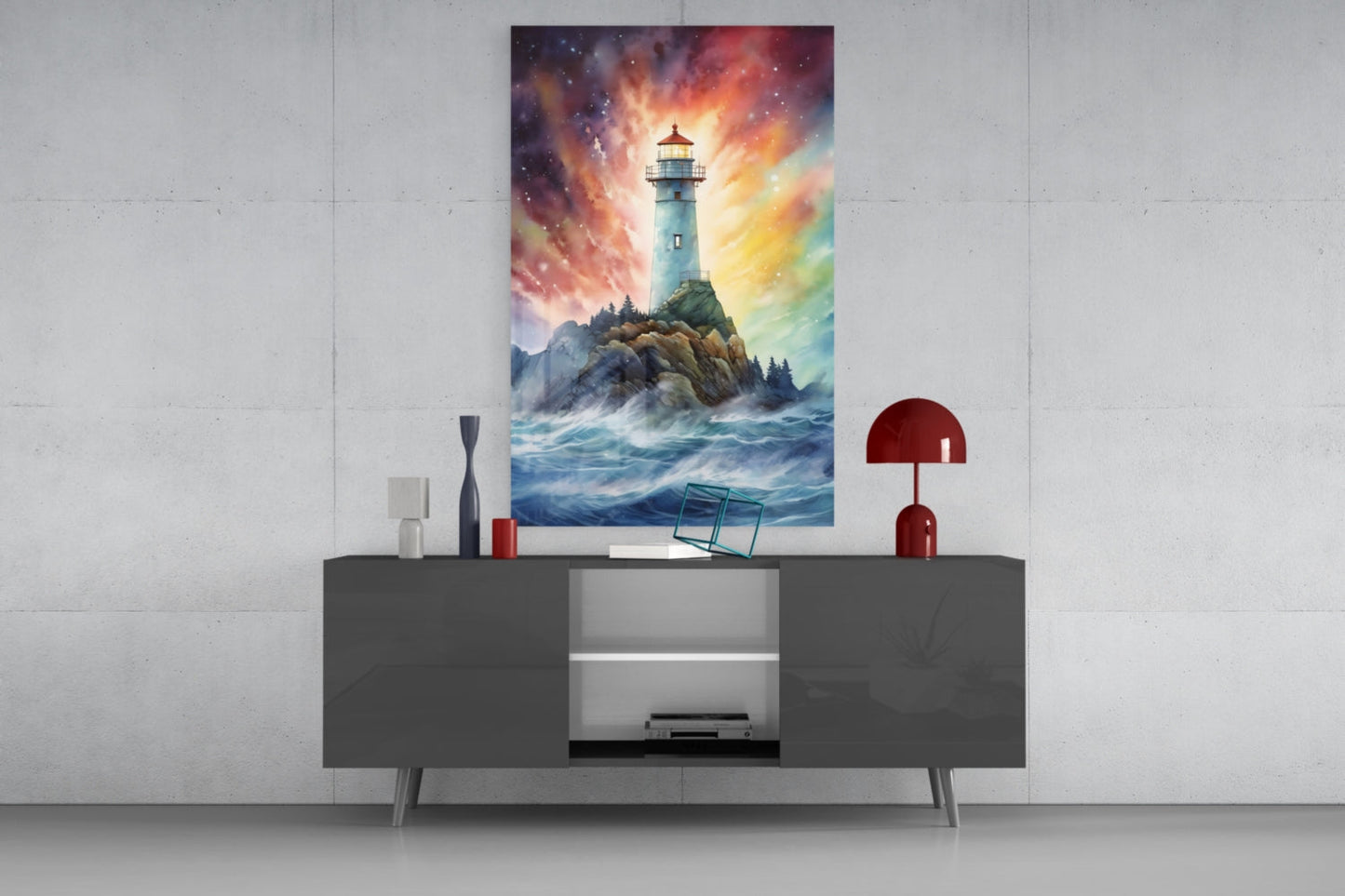 Rainbow Lighthouse Glass Wall Art