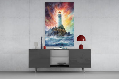 Rainbow Lighthouse Glass Wall Art