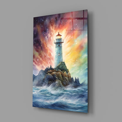 Rainbow Lighthouse Glass Wall Art