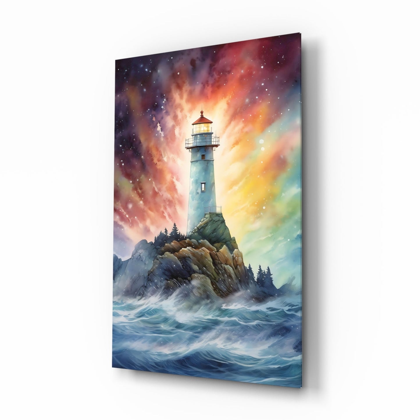 Rainbow Lighthouse Glass Wall Art