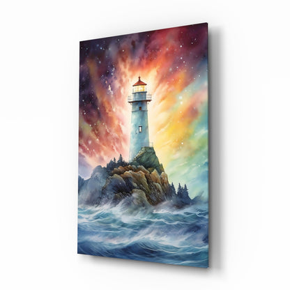 Rainbow Lighthouse Glass Wall Art