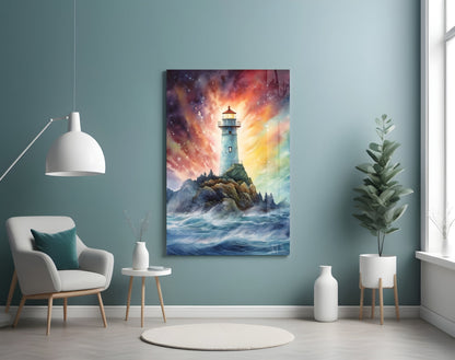 Rainbow Lighthouse Glass Wall Art
