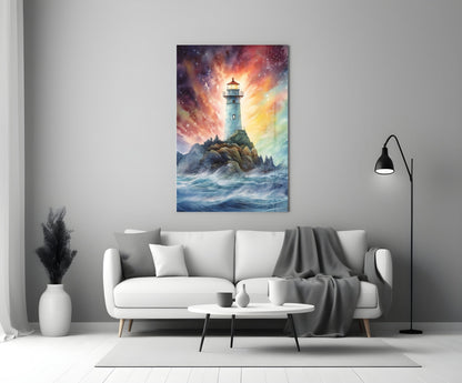 Rainbow Lighthouse Glass Wall Art
