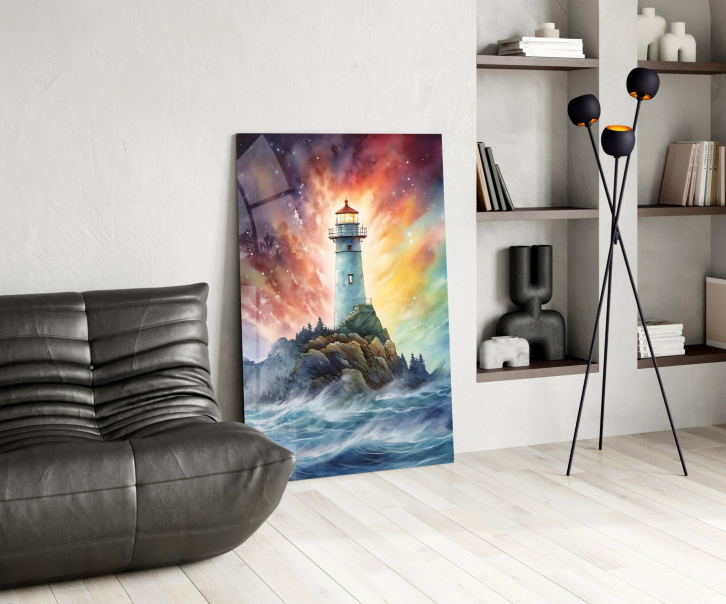 Rainbow Lighthouse Glass Wall Art